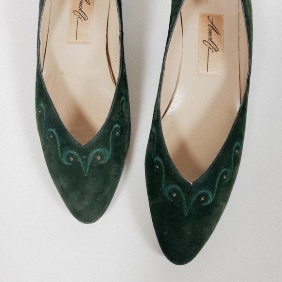 size 7.0 vintage green suede shoes - Picture 4 of 6